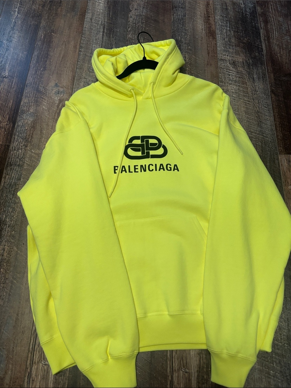 Balenciaga Neon Yellow Logo Pullover Hoodie - Men's